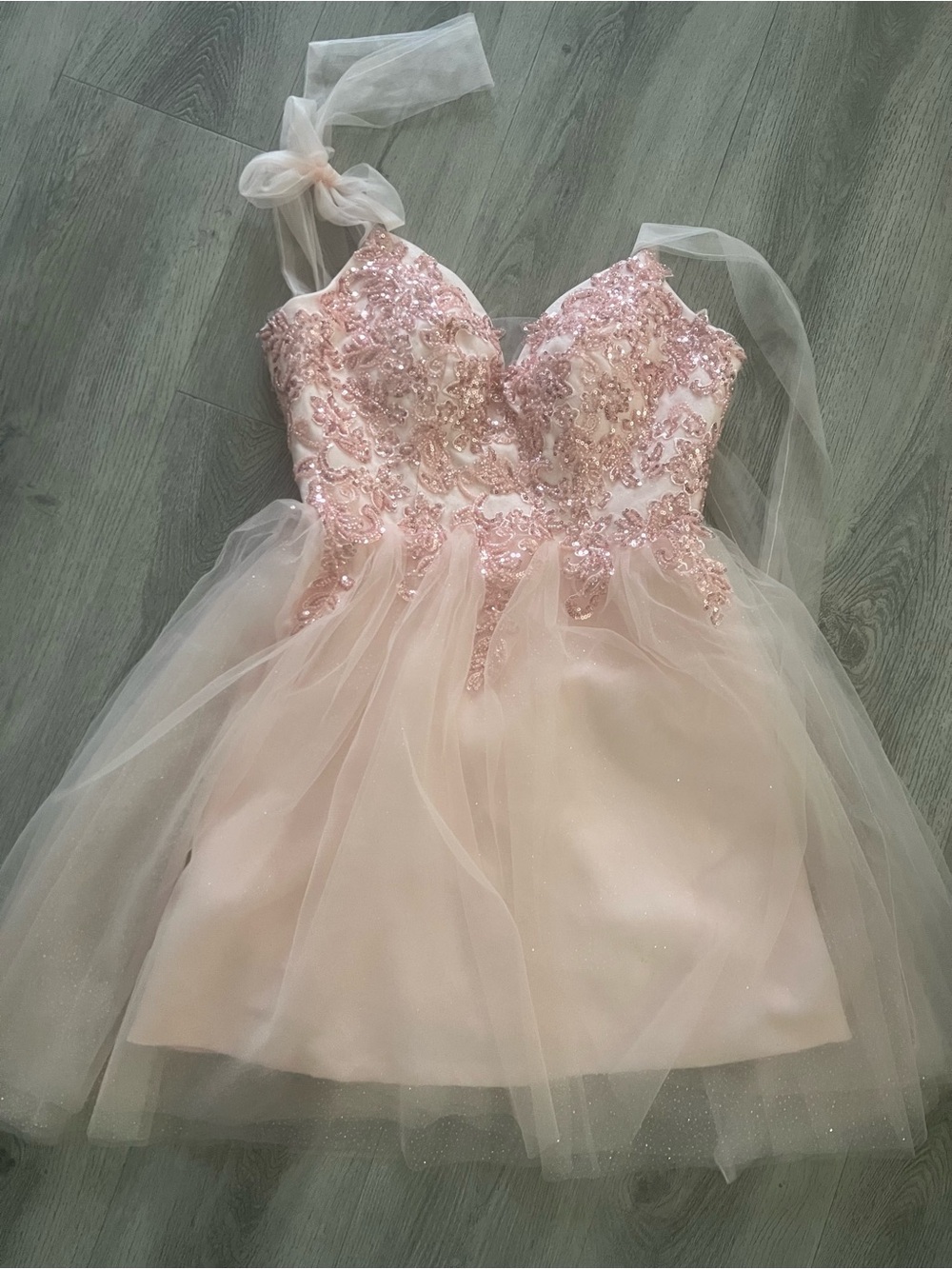 Blush Pink Embellished Tulle Formal Dress
